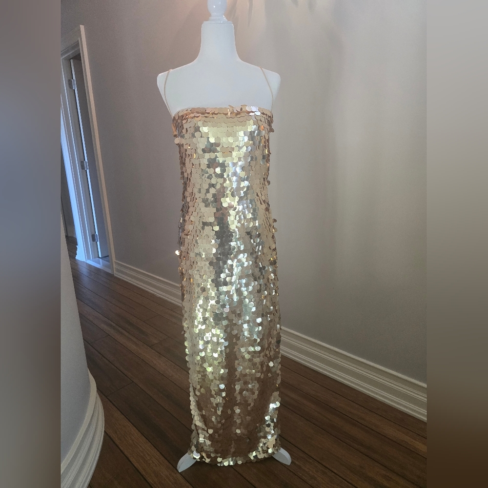 Gold Sequin Strapless Dress